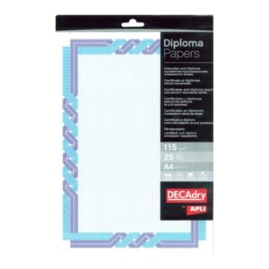 apli pack de 25 hojas de papel certificado 115gr diseño trenzado en el marco ideal para certificados y diplomas compatible con impresoras inkjet, laser y fotocopiadoras color azul