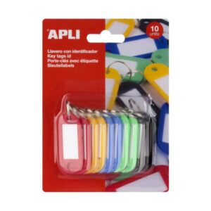 apli pack de 10 llaveros con etiqueta sistema porta etiquetas de facil apertura ideal para oficinas, almacenes y hogar color amarillo