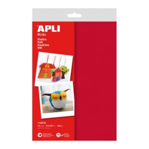 apli pack de 10 hojas de fieltro a4 40% lana natural grosor 250gr resistente y suave facil de marcar, cortar y pegar color rojo