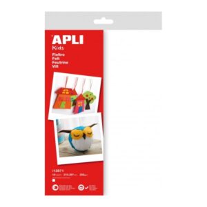 apli pack de 10 hojas de fieltro a4 40% lana natural grosor 250gr resistente y suave facil de marcar, cortar y pegar color blanco