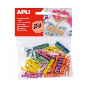 apli mini pinzas de madera estampados surtidos ideal para decorar y sujetar tarjetas, fotos, regalos y mas colores surtidos
