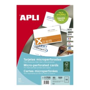 apli tarjetas de visita blancas microperforadas acabado mate cartulina 200gr compatible con impresoras inkjet y laser 100% personalizables color blanco