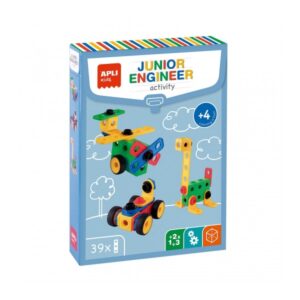 apli set educativo de construccion 39 piezas herramienta incluida fichas de ejemplos desarrolla psicomotricidad fina y coordinacion mano ojo color amarillo