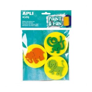 apli sellos de goma eva animales elefante, leon y mono desarrolla habilidades manuales y creatividad estimulacion sensorial