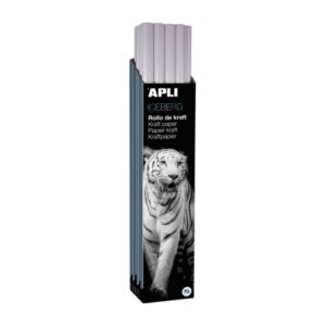 apli rollo de papel kraft 70gr fibras naturales alta resistencia homogeneidad de color ideal para embalajes y manualidades soporta temperas y acuarelas color blanco