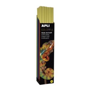 apli rollo de papel kraft 70gr fibras naturales alta resistencia homogeneidad de color ideal para embalajes y manualidades soporta temperas y acuarelas color amarillo