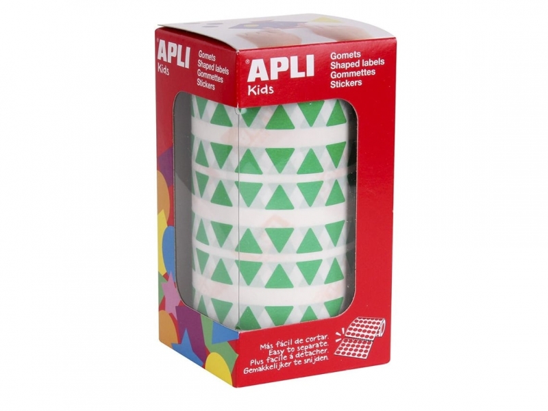 apli rollo de 6.136 gomets triangulares adhesivo permanente faciles de separar adhesivo base agua color verde