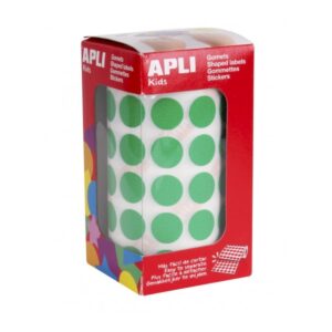 apli rollo de gomets redondos Ø 15mm adhesivo permanente 2.832 gomets adhesivo base agua libre de disolventes color verde
