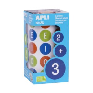 apli rollo de gomets redondos con vocales adhesivo removible 900 gomets adhesivo base agua libre de disolventes color azul naranja verde