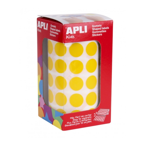 apli rollo de 2.832 gomets redondos Ø 15mm adhesivo permanente base agua libre de disolventes color amarillo