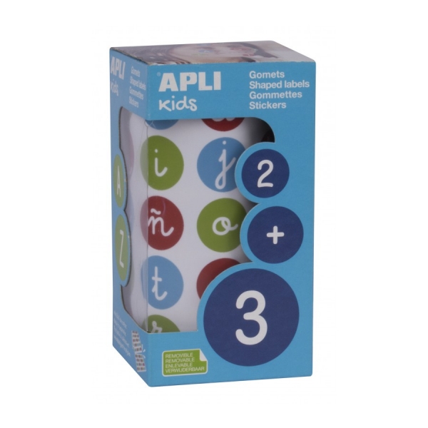 apli rollo de gomets redondos abc adhesivo removible letras minusculas y signos 900 gomets fomenta aprendizaje y concentracion alta calidad y seguridad colores surtidos