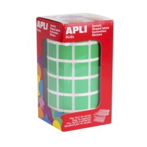 apli rollo de 2.832 gomets cuadrados 15 x 15mm adhesivo permanente base agua libre de disolventes color verde