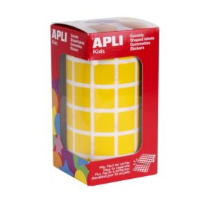 apli rollo de gomets cuadrados adhesivo permanente 2.832 gomets faciles de separar adhesivo base agua libre de disolventes color amarillo