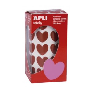 apli rollo de gomets corazon adhesivo permanente 900 gomets fomenta creatividad y psicomotricidad adhesivo base agua libre de disolventes color rojo
