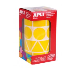 apli rollo con 1.357 gomets con formas surtidas adhesivo permanente fomenta psicomotricidad y creatividad adhesivo base agua color amarillo