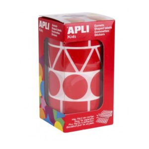 apli rollo de gomets con formas surtidas adhesivo permanente 1.357 gomets ideal para guarderias fomenta psicomotricidad y creatividad adhesivo base agua color rojo