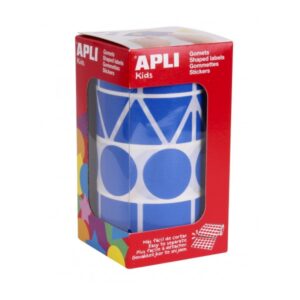 apli rollo de gomets con formas surtidas adhesivo permanente 1.357 gomets ideal para guarderias desarrolla psicomotricidad fina adhesivo base agua color azul