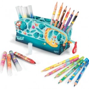 maped jungle fever bebes estuche de tela con 12 lapices de colores jumbo jungle fever (a partir de 2 años) y 12 rotuladores de colores jumbo jungle fever (a partir de 1 año)