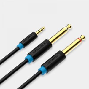 vention cable estereo jack 3.5 macho a 2x jack 6.5 macho 2m color negro
