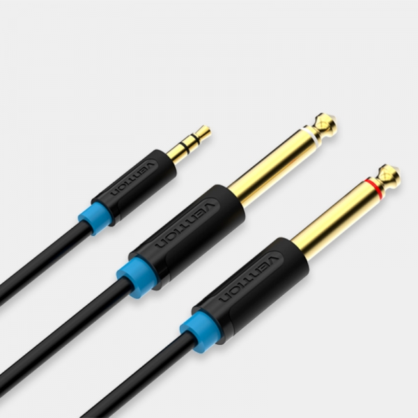 vention cable estereo jack 3.5 macho a 2x jack 6.5 macho 2m color negro