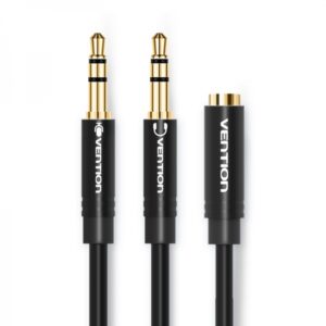 vention cable estereo 2x jack 3.5 macho a jack 3.5 hembra 0.3m color negro