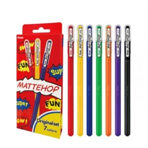 pentel mattehop original pack de 7 boligrafos de bola punta 1mm trazo 0.5mm tinta de gel opaca fabricado con 55% de materiales reciclados colores surtidos