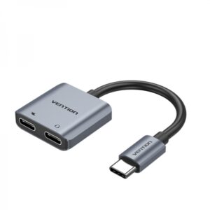 vention conversor usb c macho a 2x usb c hembra (audio y carga) color gris