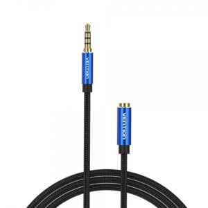 vention cable extension audio trss 3.5mm macho a hembra 1.5m algodon trenzado aluminio azul