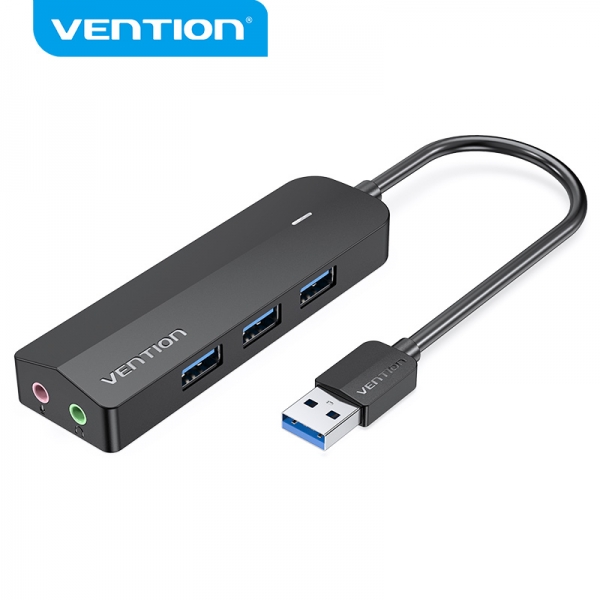 vention hub 6 en 1 usb3.0 a 3xusb3.0/tarjeta de sonido/microusb powered 0.15m color negro