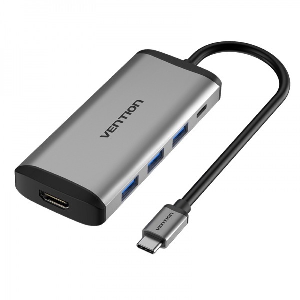 vention docking station 5 en 1 usb c a hdmi 4k/3xusb3.0/pd100w 0.15m color gris