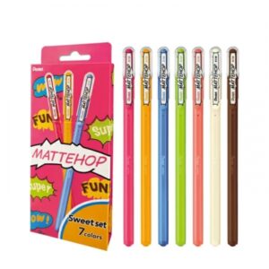 pentel mattehop sweet pack de 7 boligrafos de bola punta 1mm trazo 0.5mm tinta de gel opaca fabricado con 55% de materiales reciclados colores surtidos