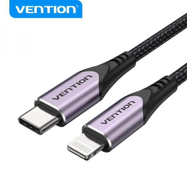 vention cable usb c a lightning 3a 27w 480mbps mfi 1m color morado