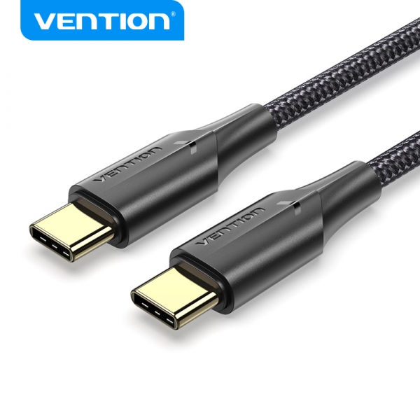 vention cable usb c macho a usb c macho 3a 60w led 0.5m algodon trenzado negro