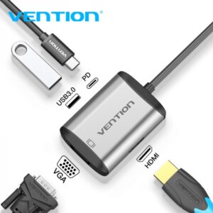 vention docking station 4 en 1 usb c a hdmi/vga/usb3.0/pd87w 0.15m color gris