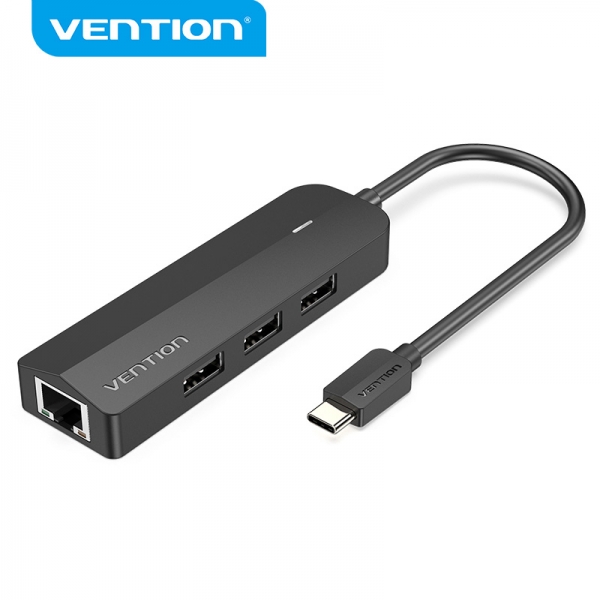 vention hub 5 en 1 usb c a 3xusb2.0/rj45/micro b powered 0.15m color negro