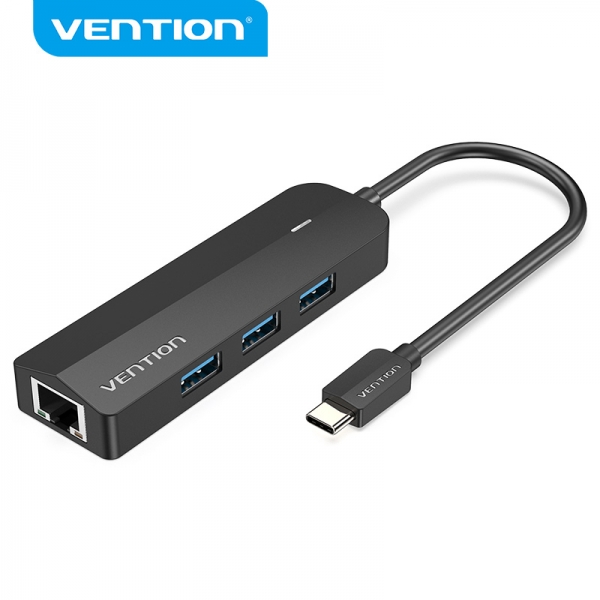 vention hub 5 en 1 usb c a 3xusb3.0/rj45/micro b powered 0.15m color negro