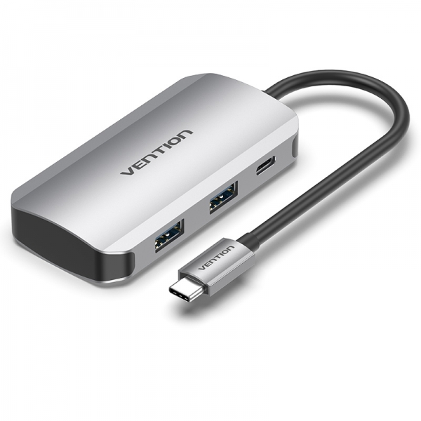 vention hub 5 en 1 usb c a 4xusb3.0/pd100w 0.15m color gris