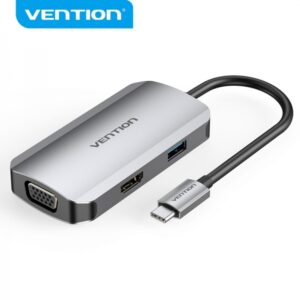 vention docking station 4 en 1 usb c a hdmi/vga/usb3.0/pd100w 0.15m color gris