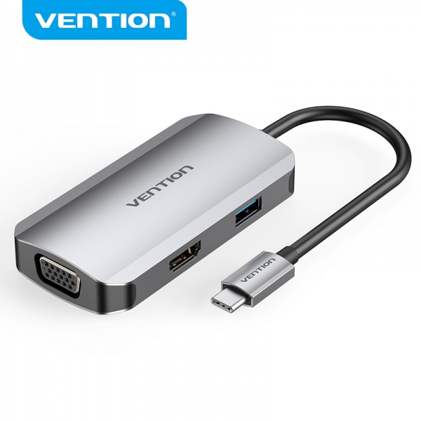 vention docking station 4 en 1 usb c a hdmi/vga/usb3.0/pd100w 0.15m color gris