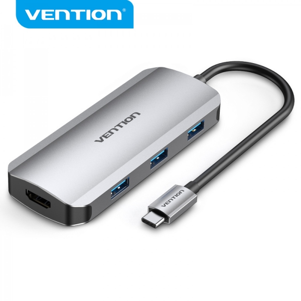 vention docking station 6 en 1 usb c a hdmi 4k/3xusb3.0/usb c gen1/pd100w 0.15m color gris