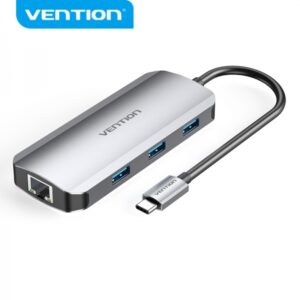 vention docking station 6 en 1 usb c a hdmi 4k/3xusb3.0/rj45/pd100w 0.15m color gris
