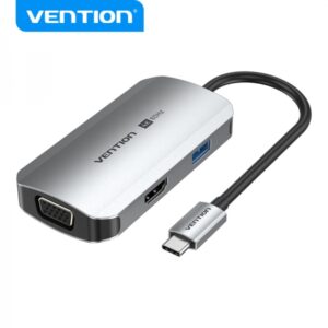 vention docking station 4 en 1 usb c a hdmi 4k/vga/usb 3.0/pd 0.15m aluminio gris