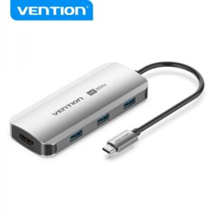 vention docking station 5 en 1 usb c a hdmi/3xusb3.0/pd 0.15m aluminio gris