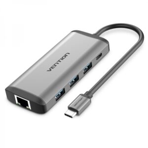 vention docking station 7 en 1 usb c a hdmi 4k/3xusb3.0/rj45/lector sd/tf/pd87w 0.15m color gris
