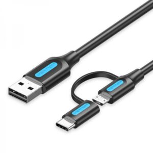 vention cable usb 2.0 macho a microusb+usb c macho 0.5m 3a 60w 480mbps color negro