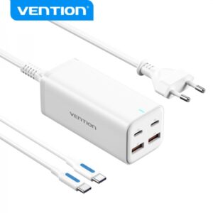 vention cargador gan de sobremesa 4 puertos fbsbg eu pd100w con kit de cable eu color blanco