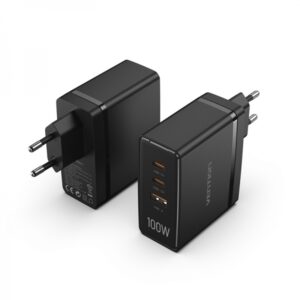 vention cargador gan de pared 2xusb c a 1xusb 100w color negro