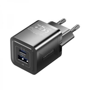 vention cargador de pared gan 2 puertos usb (c+a) (30w/30w) carga rapida eu color negro