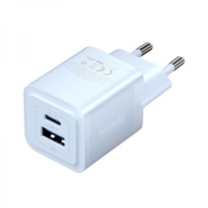 vention cargador de pared gan 2 puertos usb (c+a) 30w/30w carga rapida eu color azul