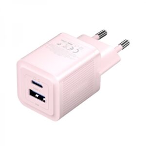 vention cargador de pared gan 2 puertos usb (c+a) (30w/30w) carga rapida eu color rosa